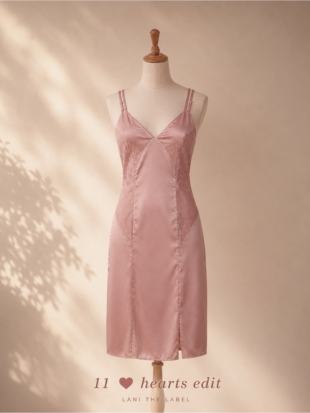 Lani The Label Ainsley Dusty Rose Satin Lace Slip Midi Dress XS NWT